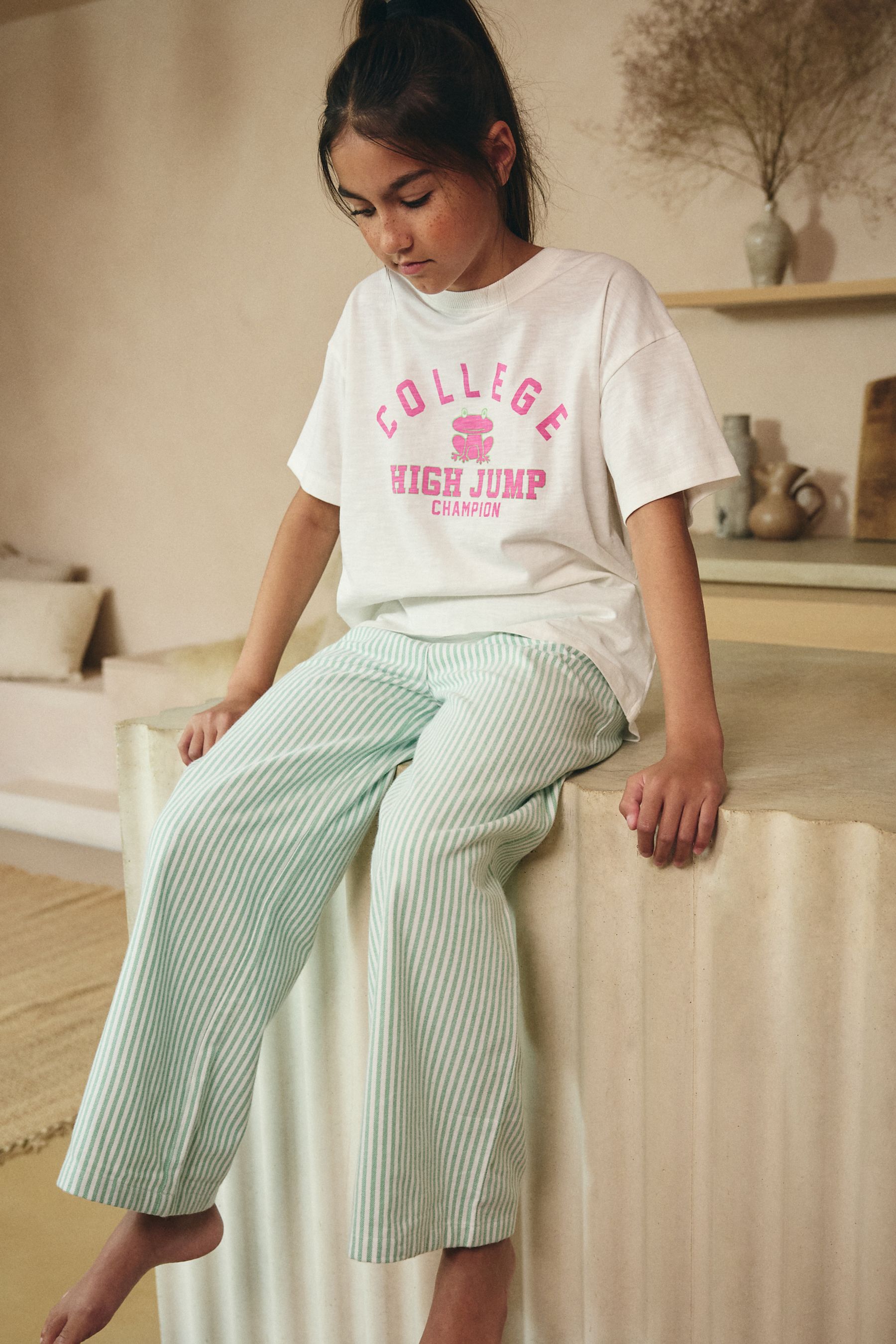 Buy Green Ecru White Woven Bottom Stripe 100 Cotton Pyjamas 1 Pack 3 16yrs from the Next UK online shop