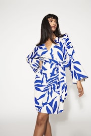 JDY Blue Leaf Print Wrap Mini Dress - Image 1 of 8