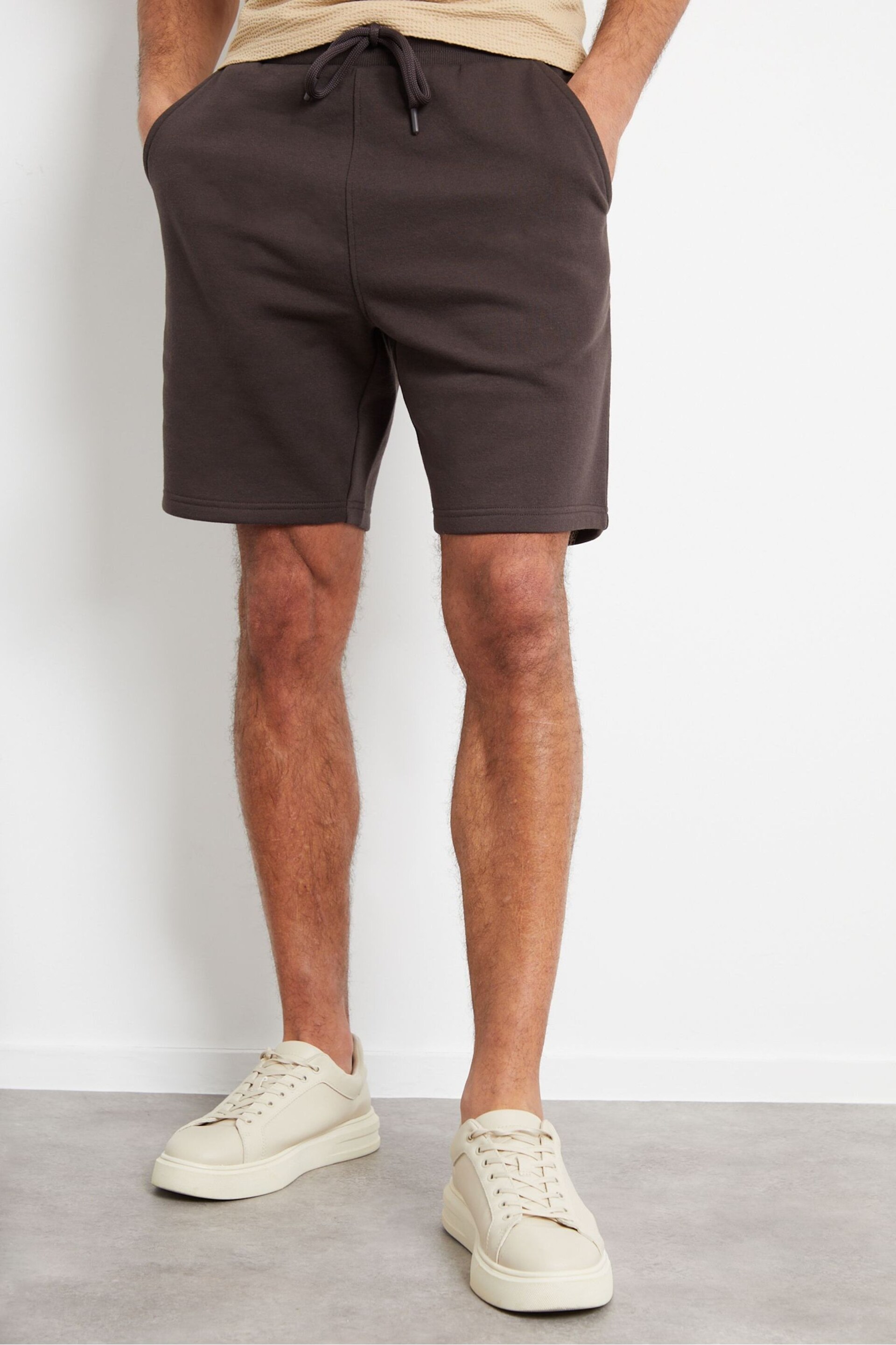 Threadbare Chocolate Basic Fleece Shorts - Image 1 of 4