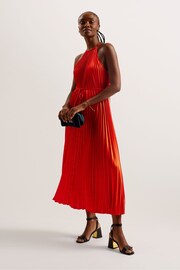 Ted Baker Red Melike Pleated Halterneck Midi Dress - Image 1 of 5
