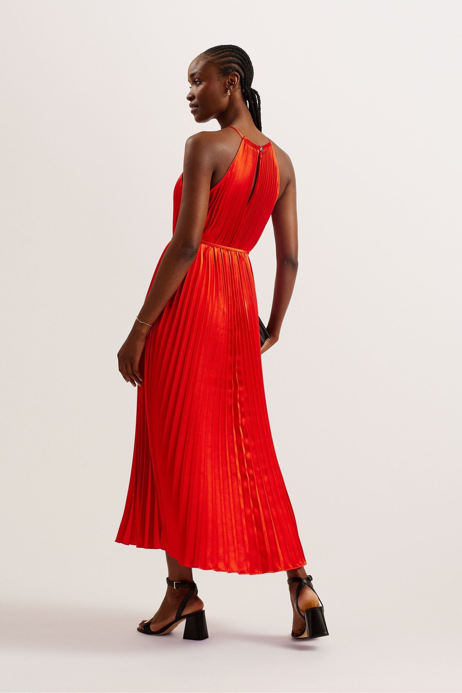 Ted Baker Red Melike Pleated Halterneck Midi Dress - Image 4 of 5