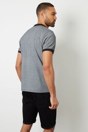 Threadbare Black Geometric Print Zip Collar Cotton Jersey Polo Shirt - Image 2 of 4