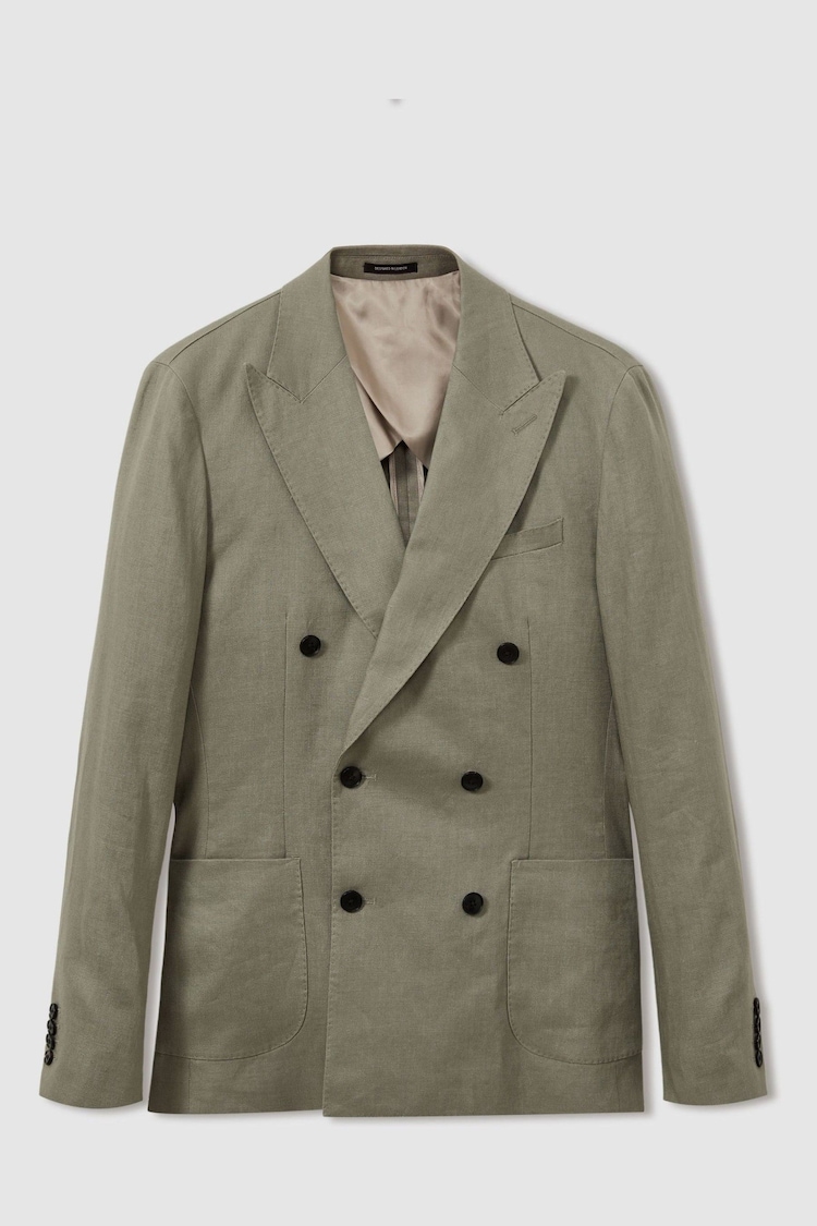 Reiss Light Sage Green Halgas Linen Double Breasted Modern Fit Blazer - Image 2 of 7