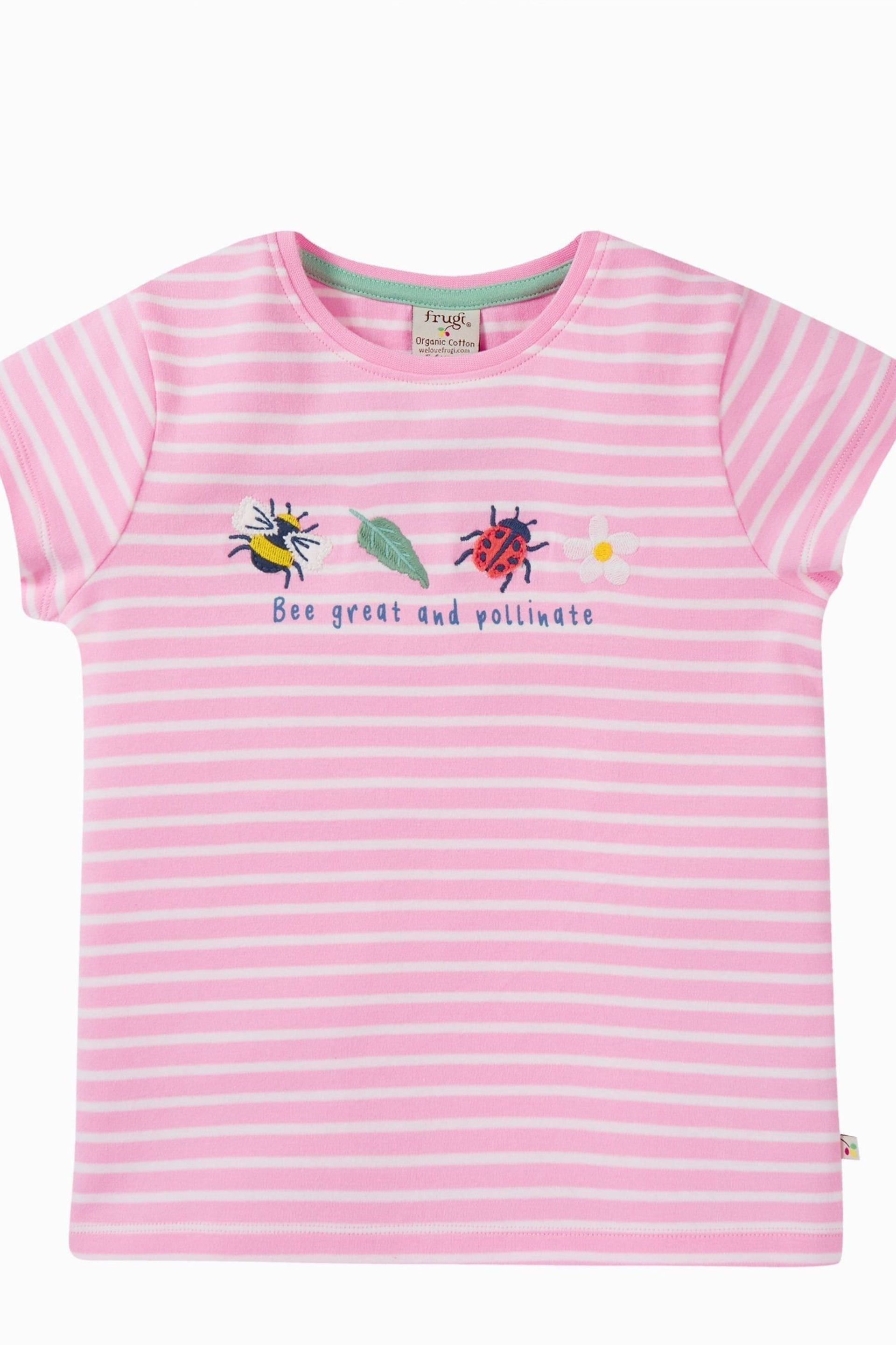 Frugi Pink Stripe Applique Short Sleeve T-Shirt - Image 1 of 3