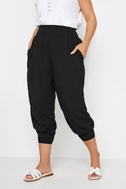 Yours Curve Black Shirred Harem Trousers - Image 1 of 5