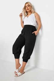Yours Curve Black Shirred Harem Trousers - Image 2 of 5