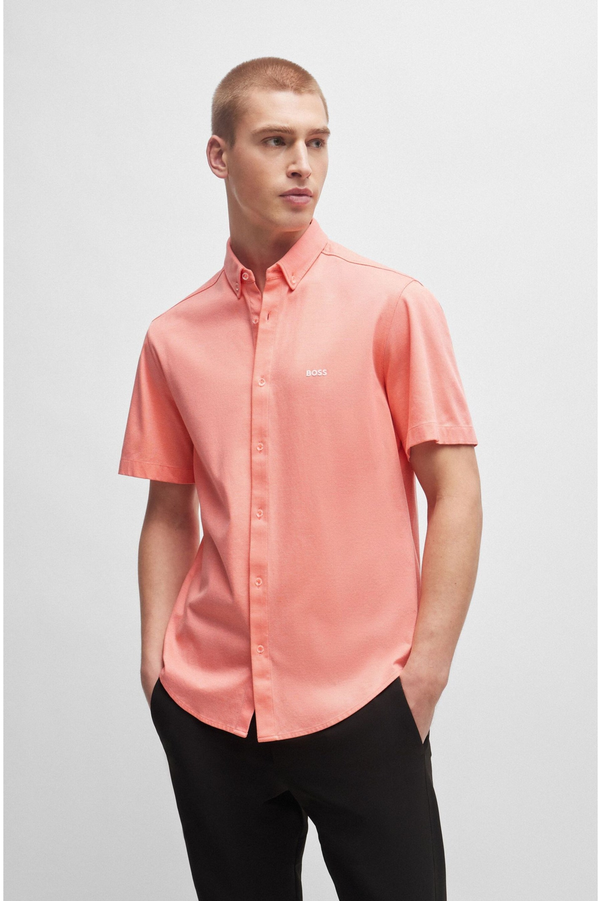 BOSS Pink Regular-Fit Shirt in Cotton Piqué Jersey - Image 1 of 6