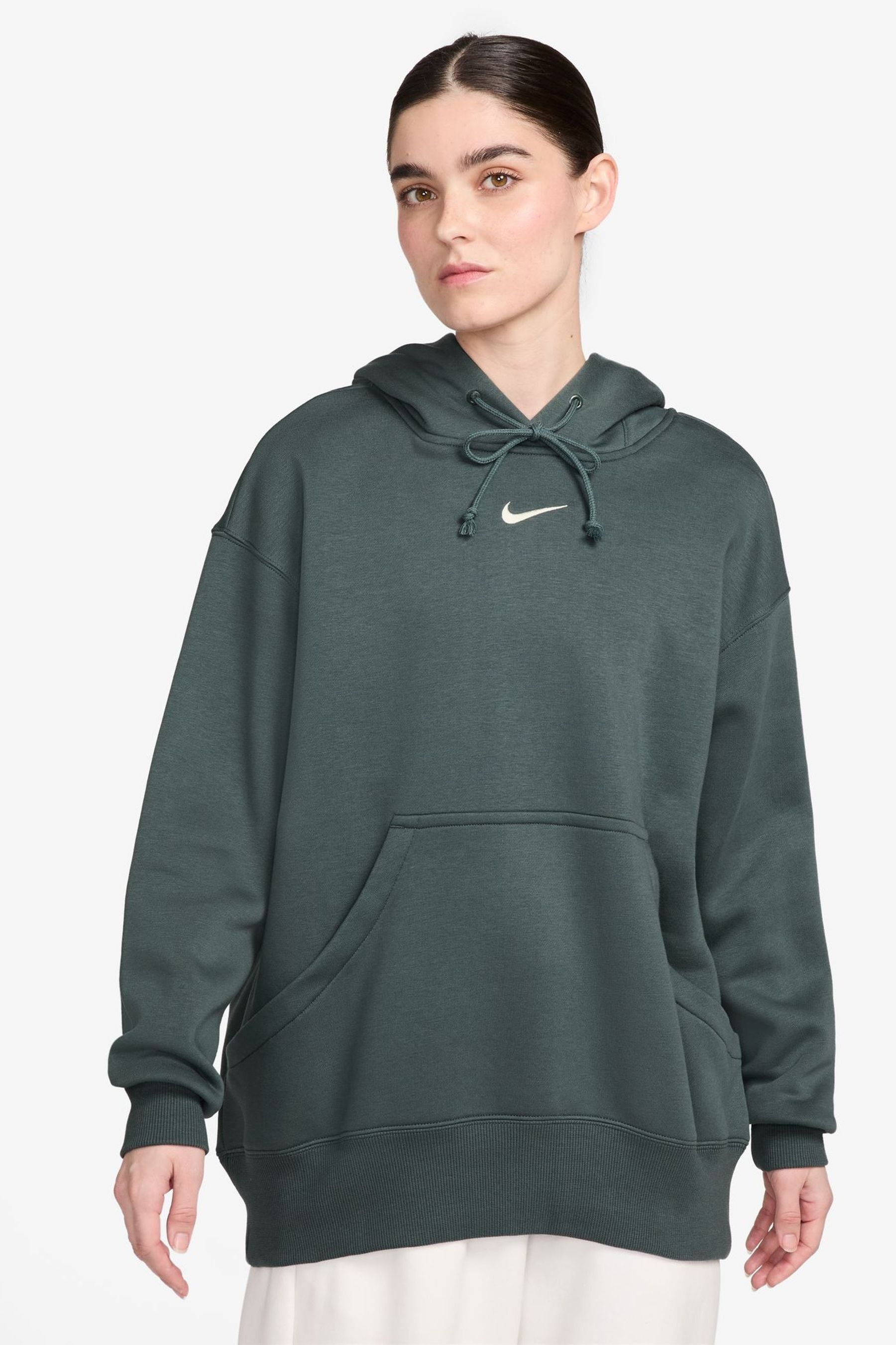 Buy Nike Dark Green Sportswear Phoenix Fleece Oversized Mini Swoosh Pullover Hoodie from Next Ireland