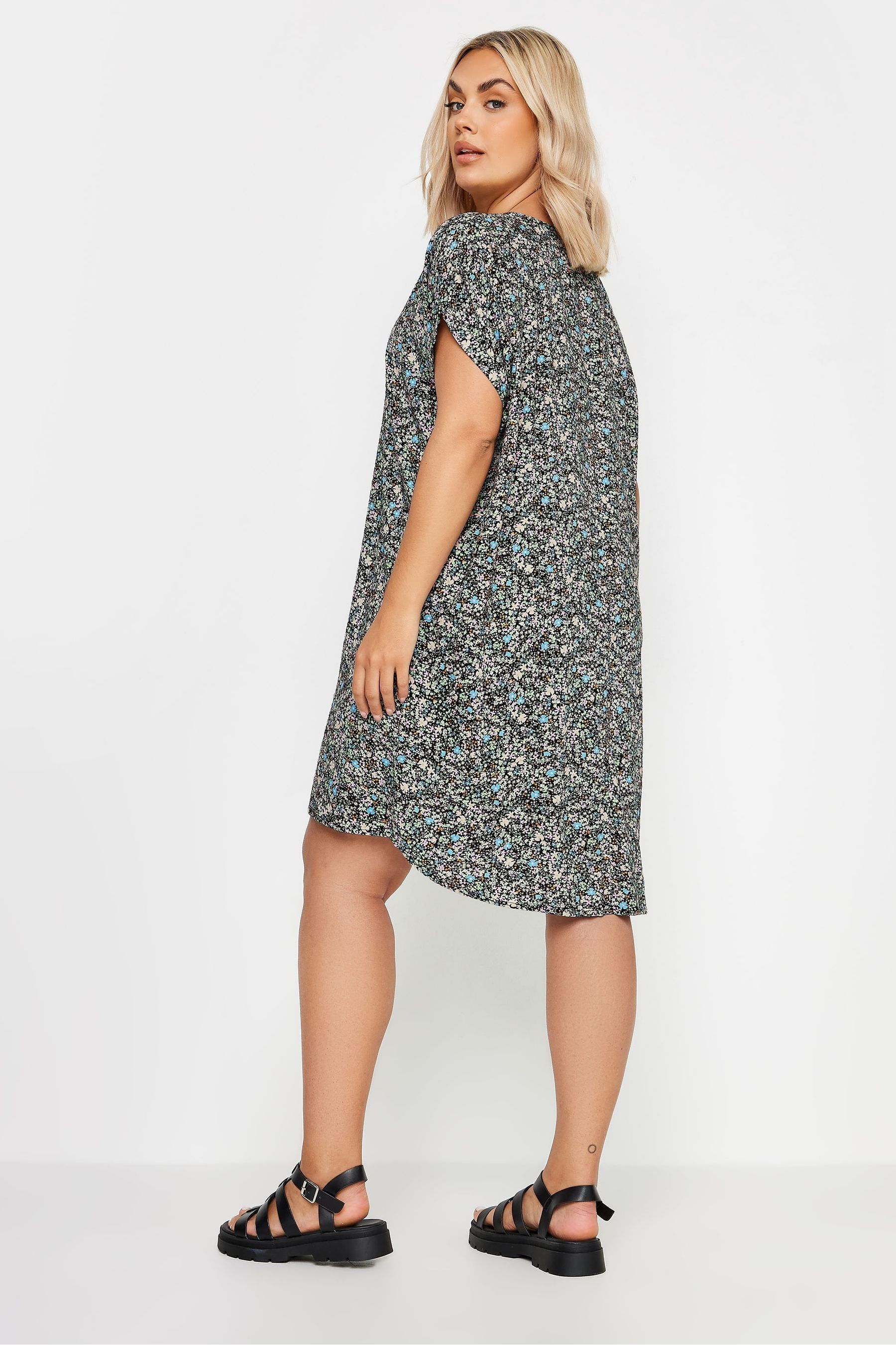 Buy Yours Curve Black Ditsy Floral Print Shift Dress from Next Canada