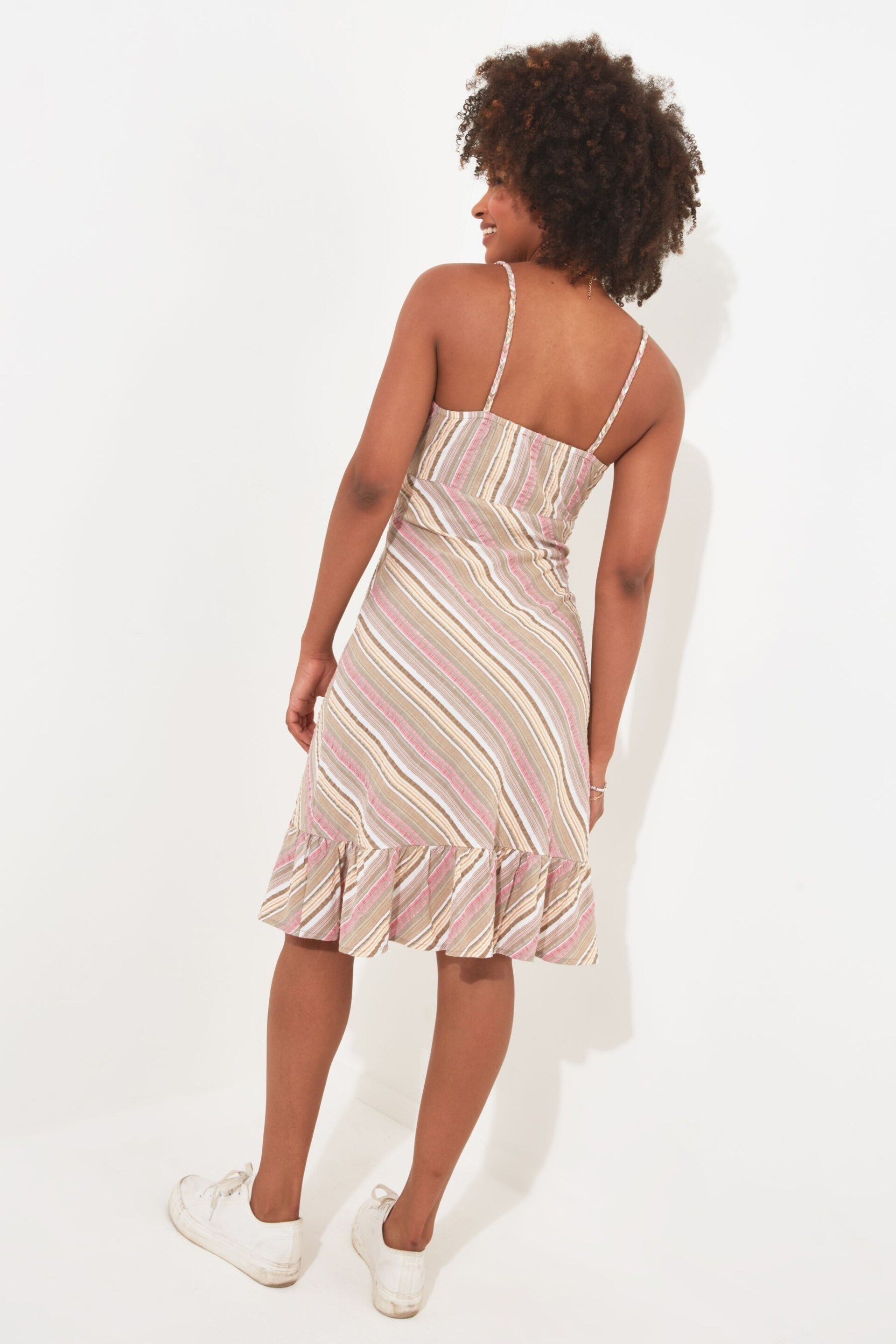 Joe Browns Pink Candy Stripe Seersucker Sundress with Frill Detail - Image 3 of 4