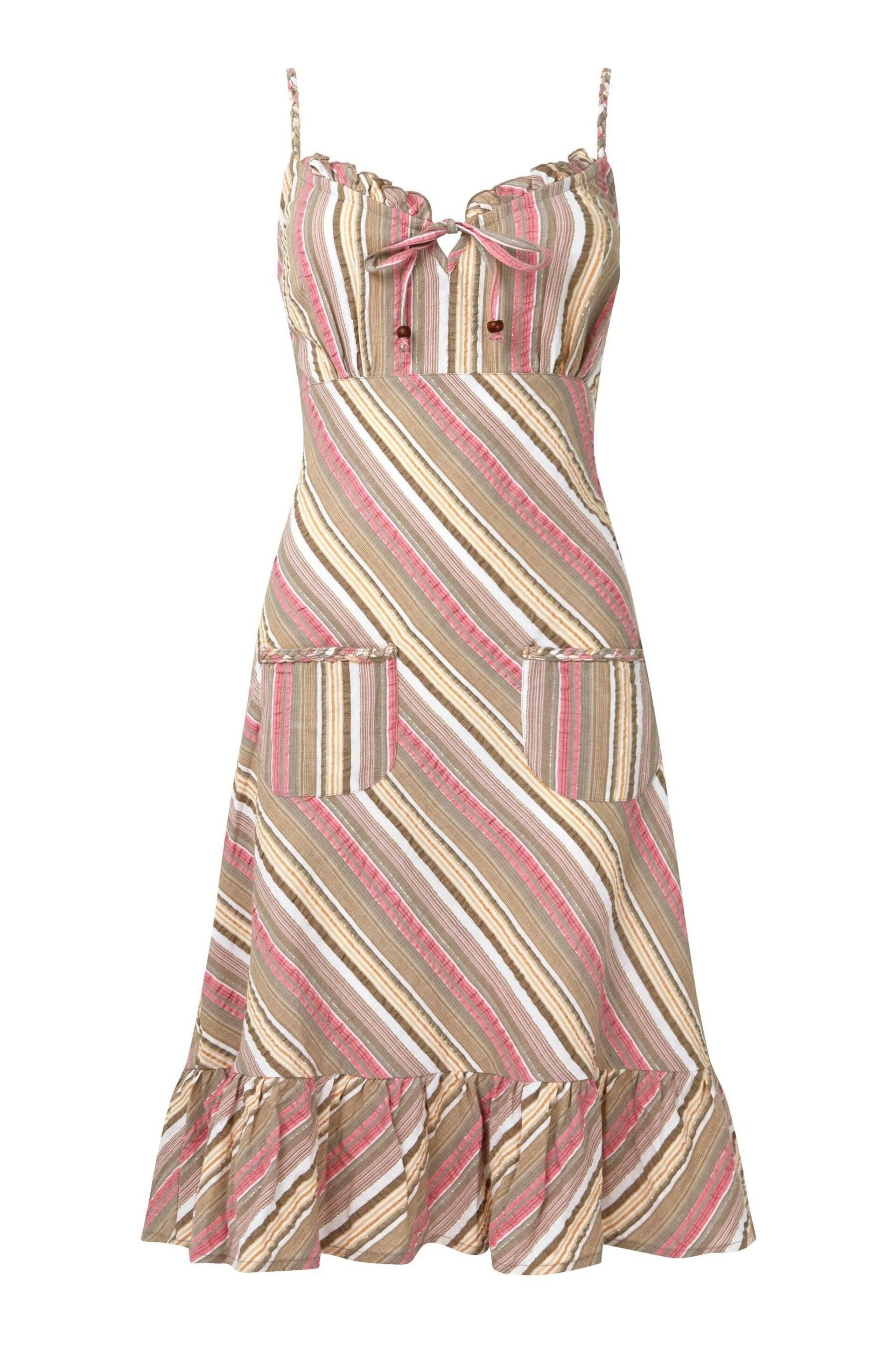 Joe Browns Pink Candy Stripe Seersucker Sundress with Frill Detail - Image 4 of 4