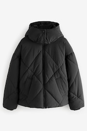 Black Shower Resistant Textured Padded Jacket - Image 6 of 9