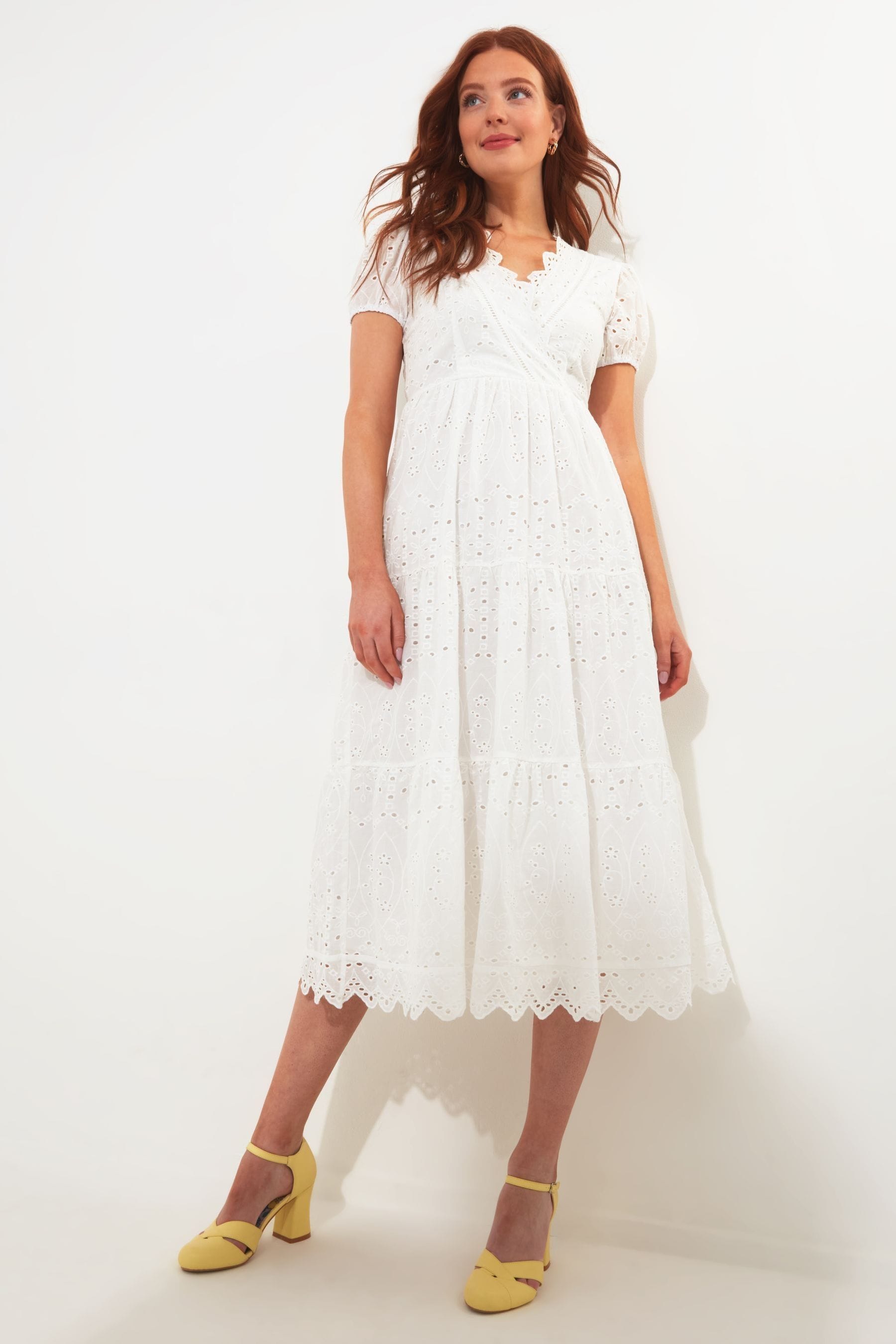 Buy Joe Browns White Wrap Front Scalloped Edge Broderie Midi Dress from Next Luxembourg