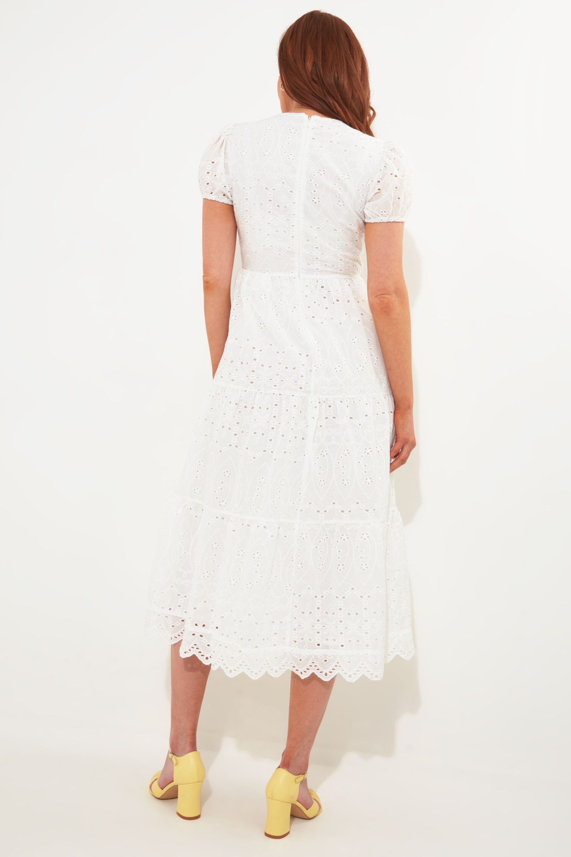Joe Browns White Wrap Front Scalloped Edge Broderie Midi Dress - Image 3 of 5
