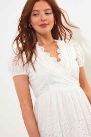 Joe Browns White Wrap Front Scalloped Edge Broderie Midi Dress - Image 4 of 5