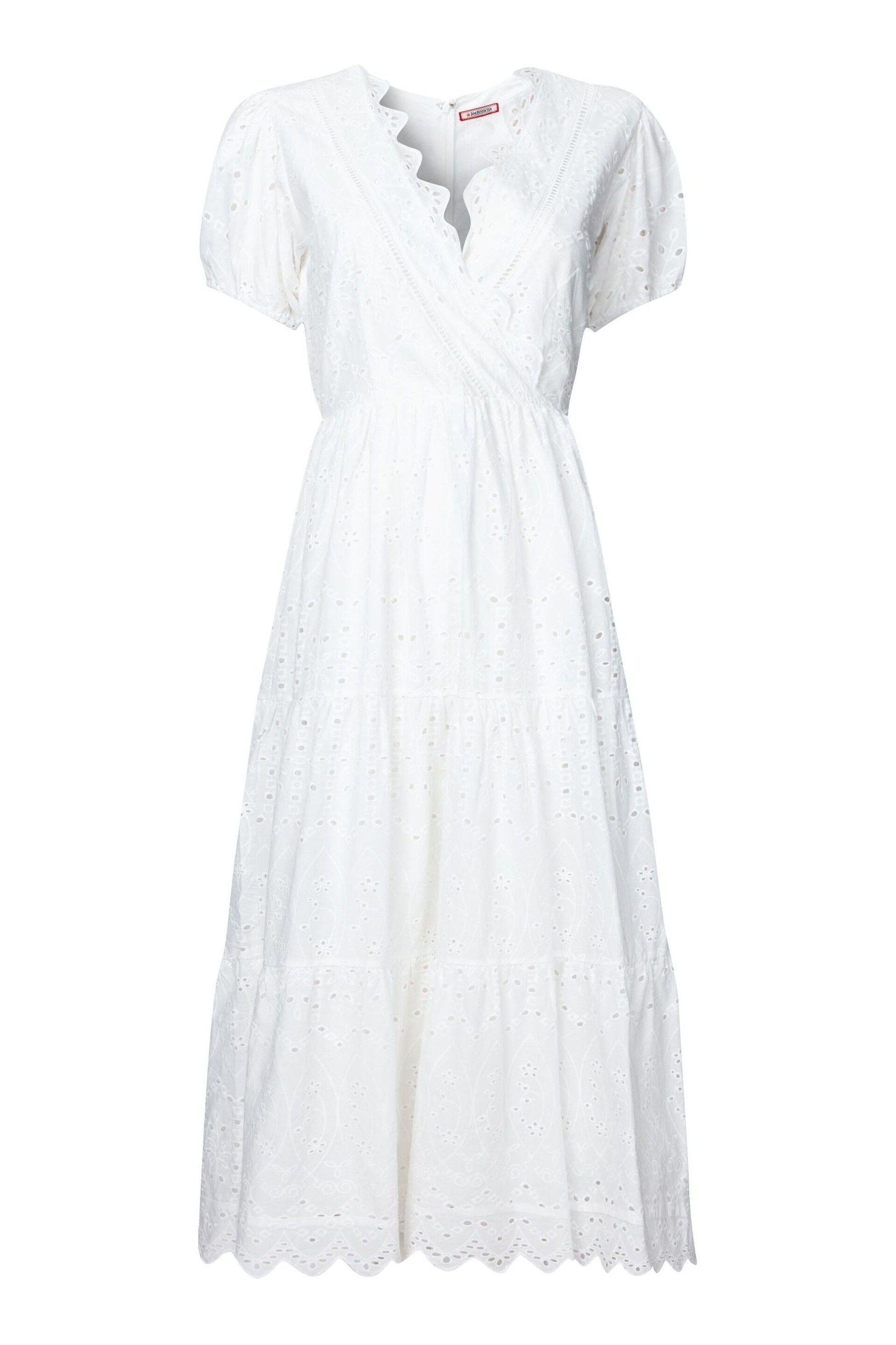 Joe Browns White Wrap Front Scalloped Edge Broderie Midi Dress - Image 5 of 5