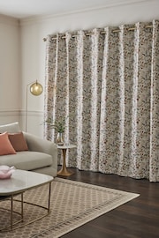 Metallic Bronze Floral Jacquard Eyelet Lined Curtains - Image 2 of 6