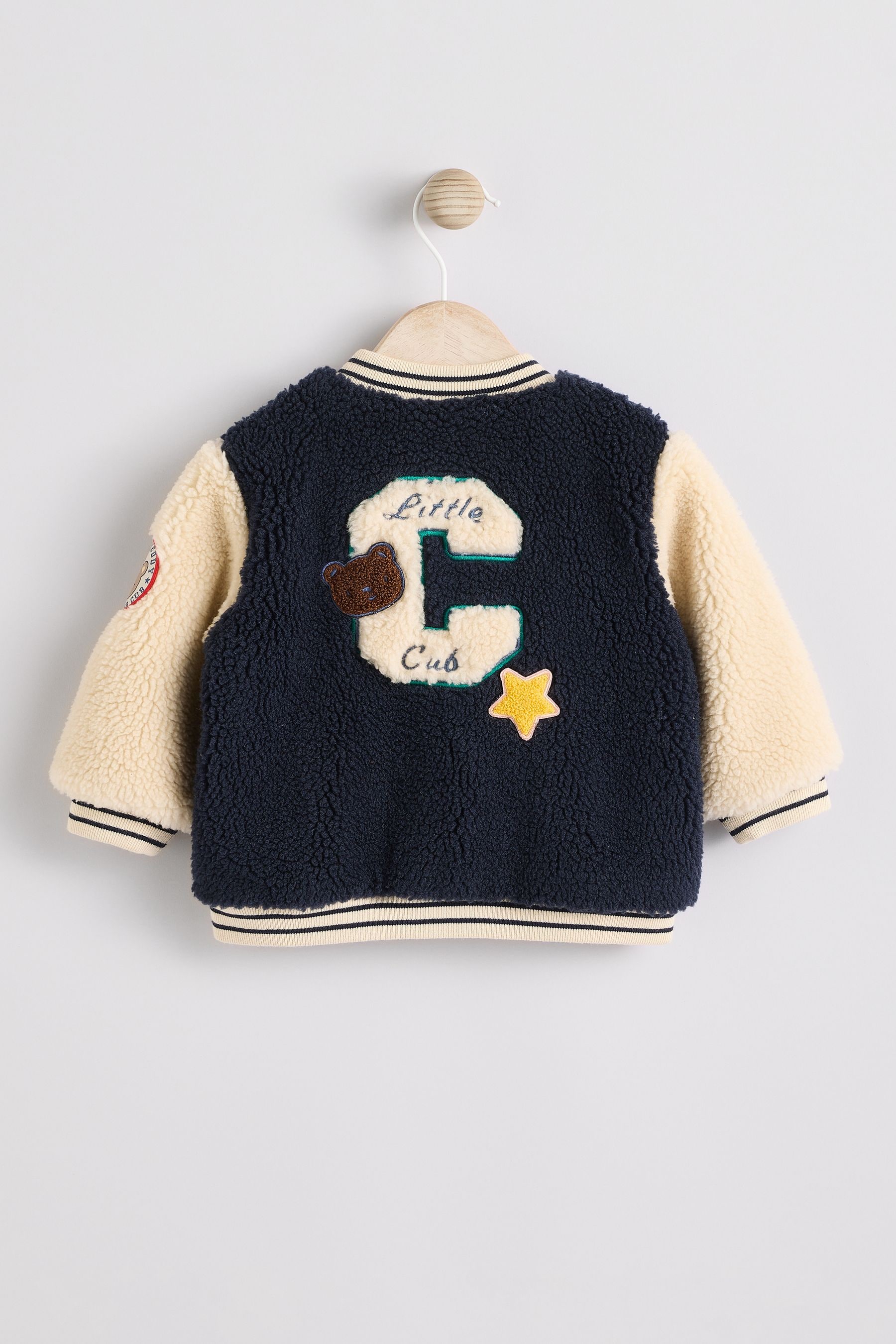 Navy Blue Baby Borg Hooded Fleece Jacket 0mths 2yrs