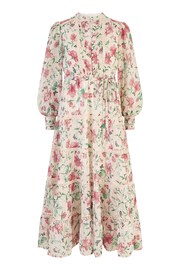 Yumi Pink Tiered Long Sleeve High Neck Maxi Dress With Lace Trims - Image 5 of 5