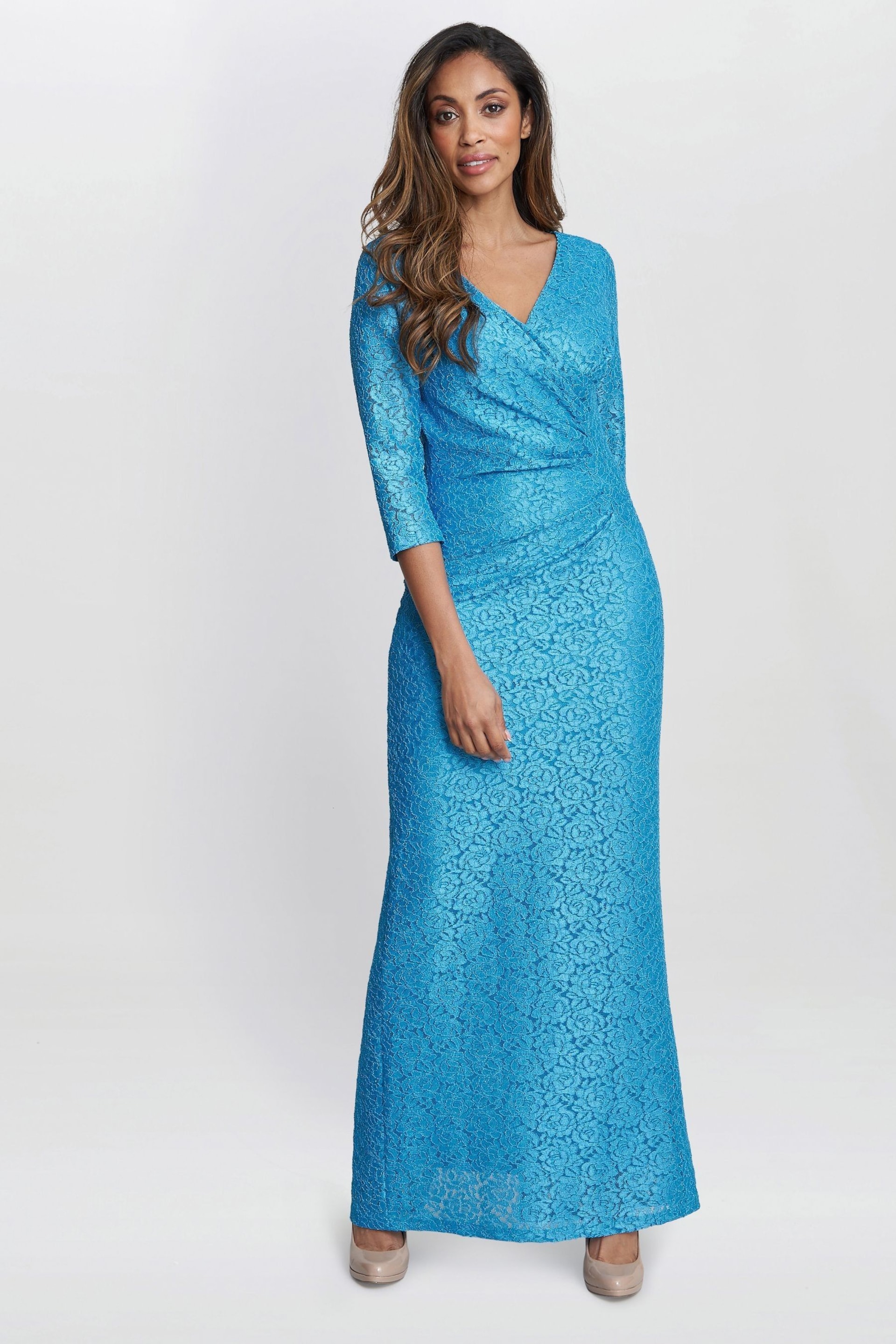 Gina Bacconi Blue Fearne Lace Wrap Maxi Dress - Image 3 of 5