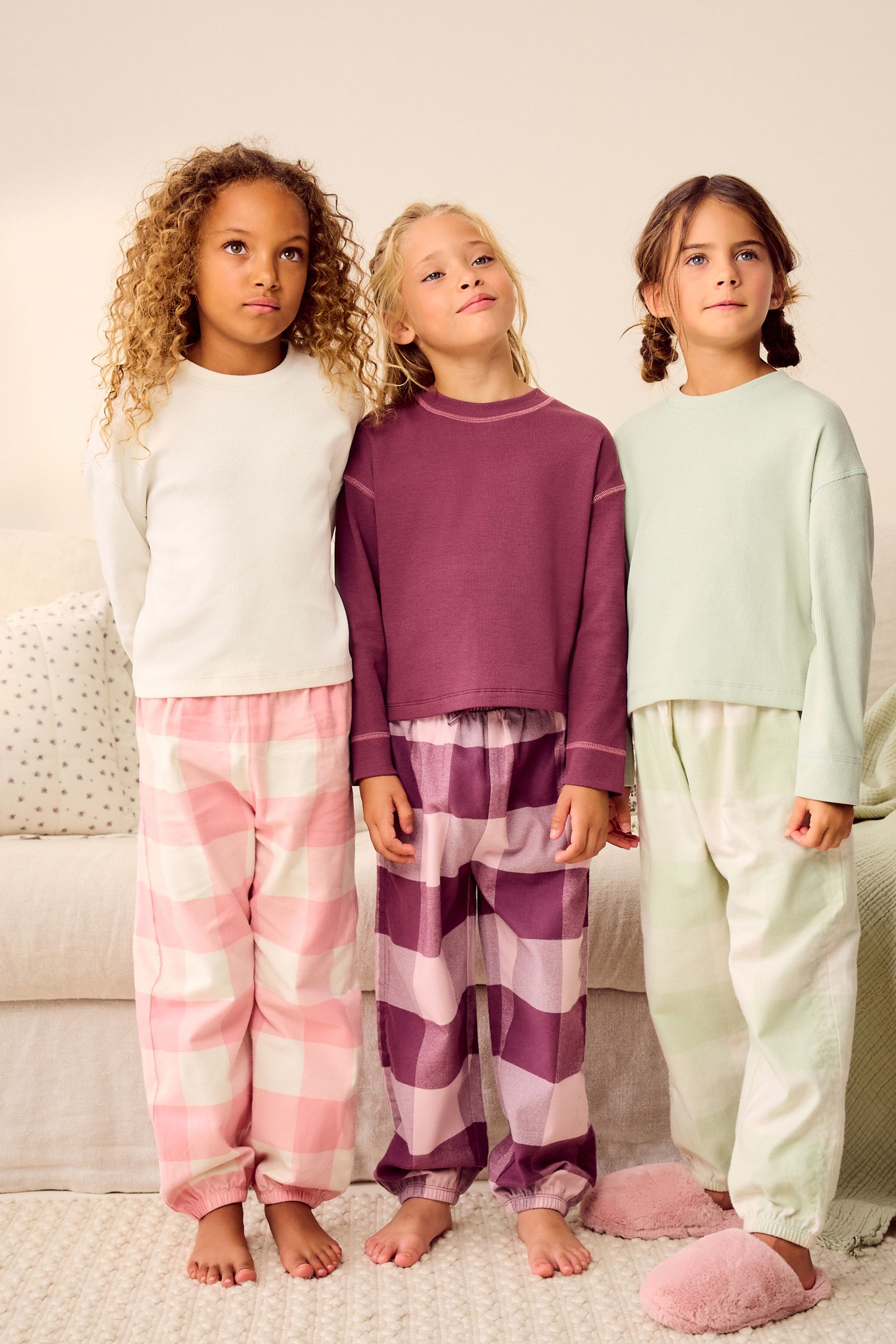 Green Purple Woven 100 Cotton Joggers Pyjamas 3 Pack 3 16yrs