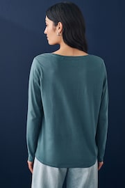 Turquoise Blue Long Sleeve Crew Neck 100% Cotton Top - Image 3 of 4