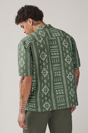 Khaki Green Printed Navajo Style Short Sleeve Shirt - Image 3 of 7