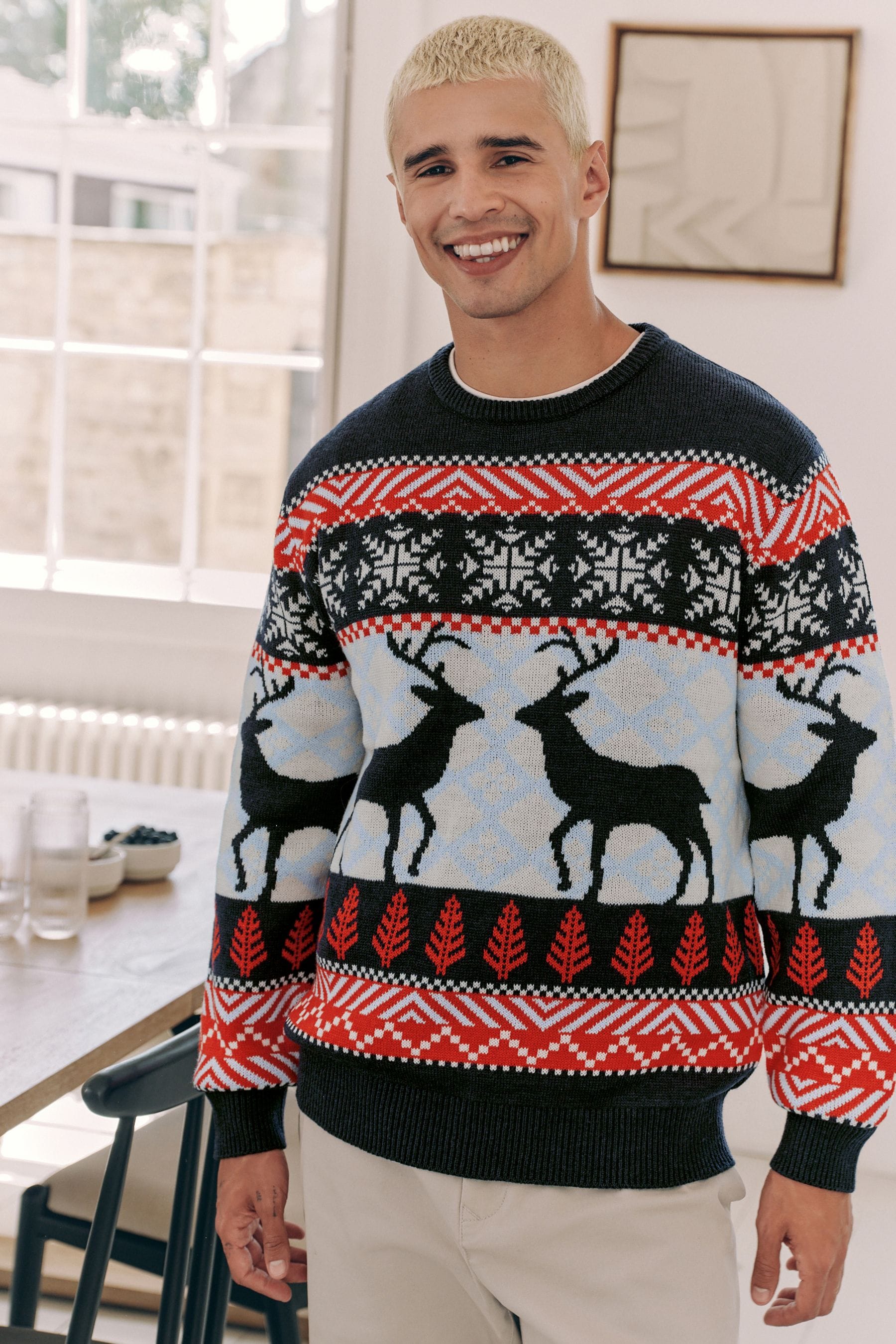 Buy Navy Blue Red Matching Family Mens Christmas Fair Isle Pattern Reindeer Jumper from the Next UK online shop