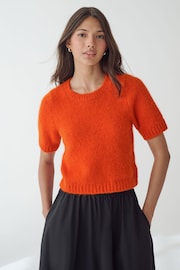 Orange Short Sleeve Crew Neck Jumper With Wool - Image 1 of 8