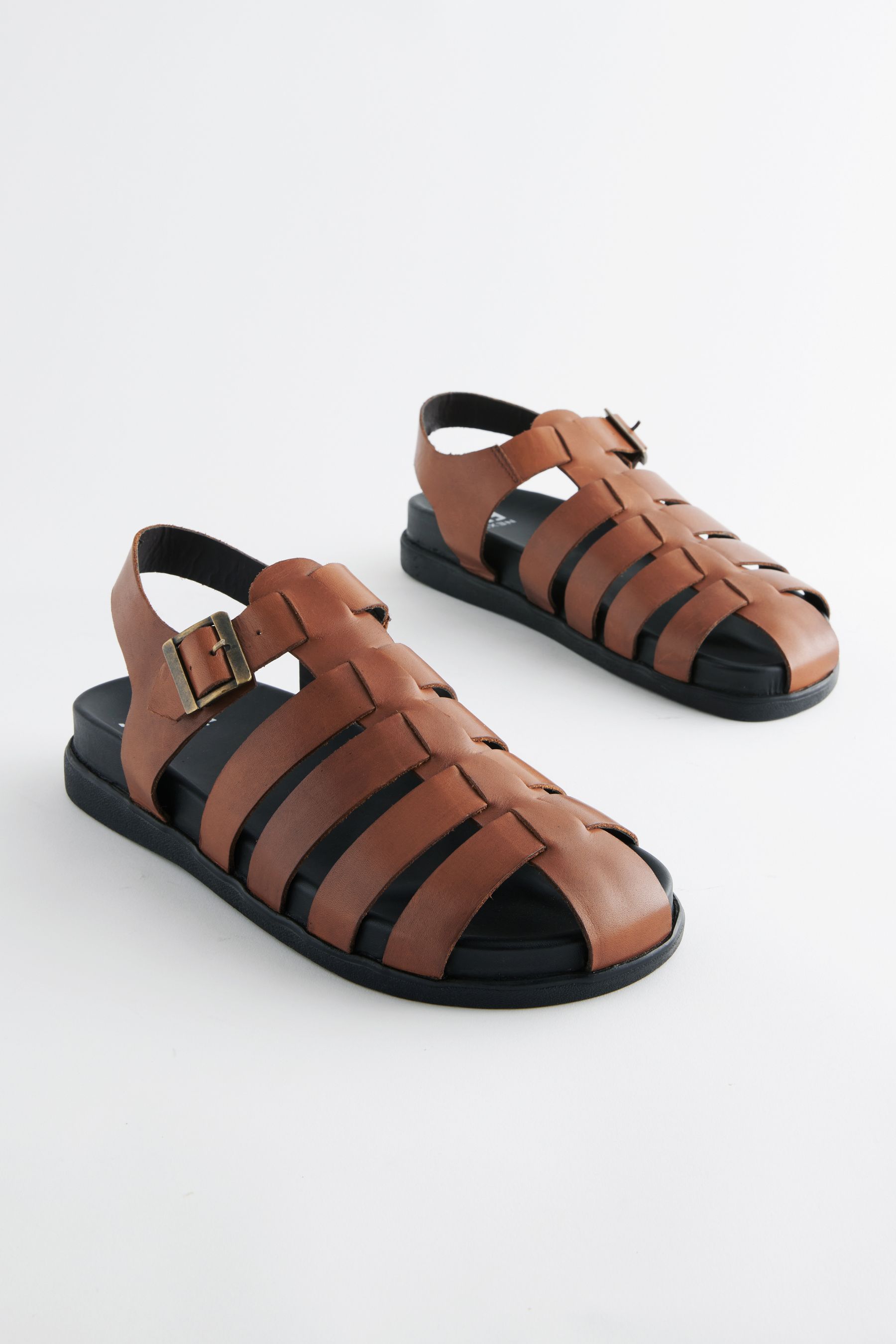 Tan Brown Edit Leather Woven Sandals