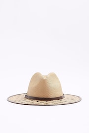 River Island Brown Monogram Straw Fedora Hat - Image 1 of 3