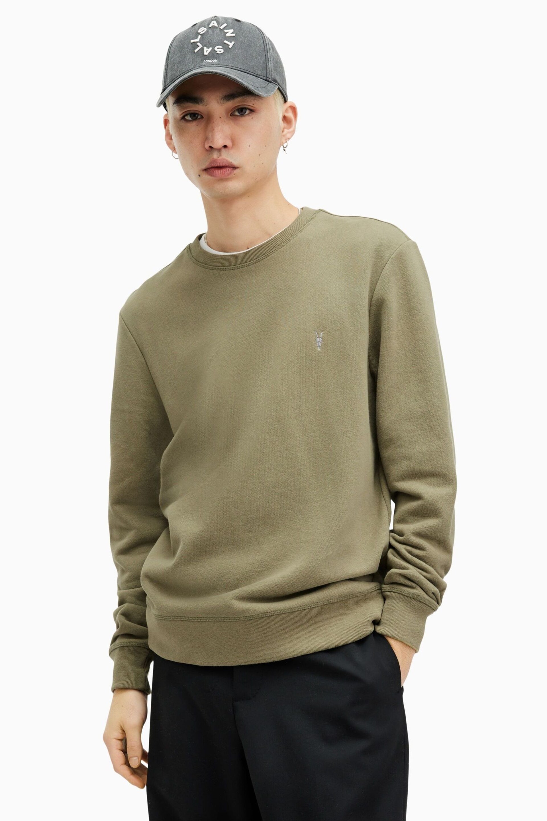 AllSaints Green Raven Crew Sweat Top - Image 7 of 8