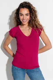 Pour Moi Pink Payton Contrast Stitch Cap Sleeve Stretch Jersey Top - Image 1 of 4