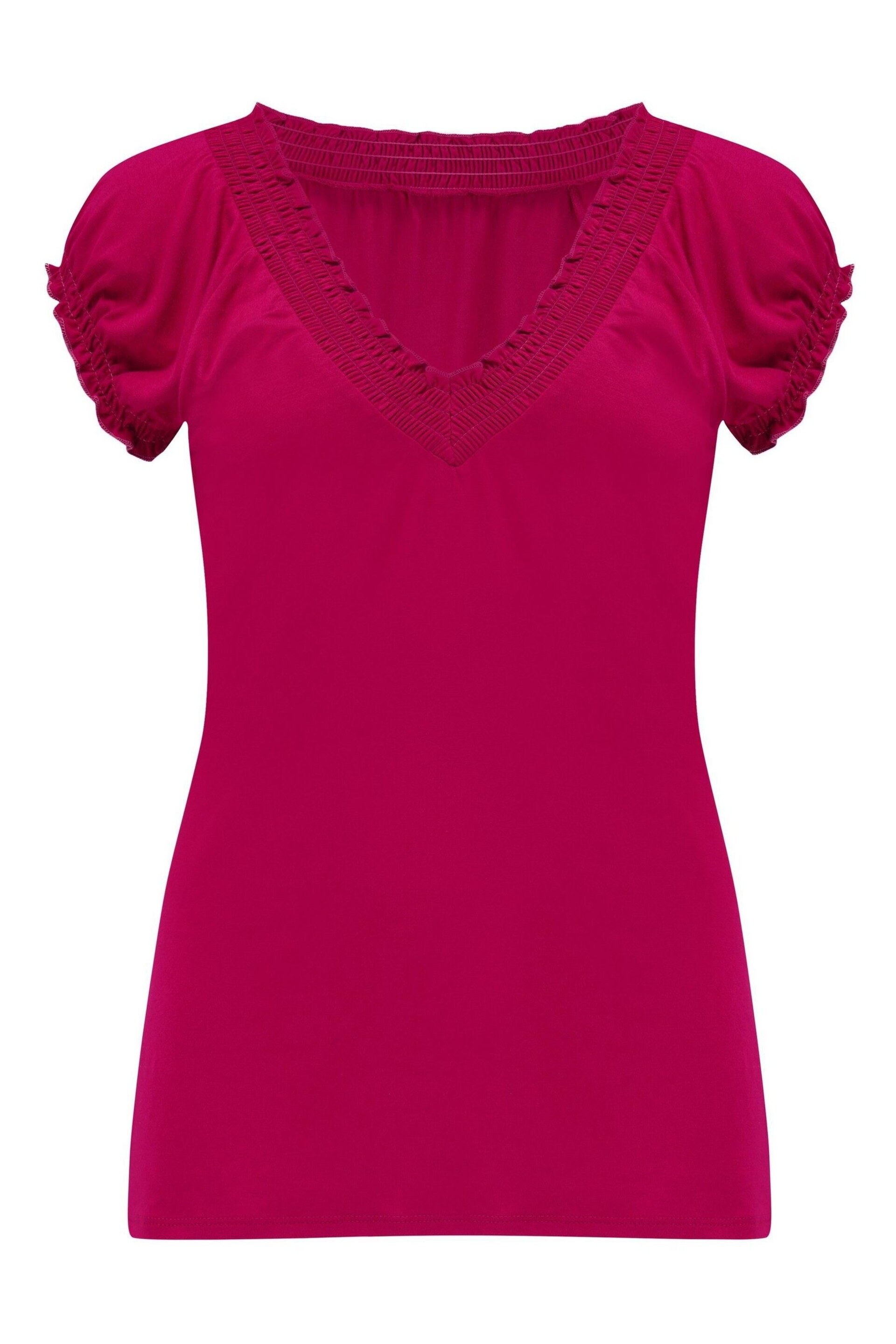 Pour Moi Pink Payton Contrast Stitch Cap Sleeve Stretch Jersey Top - Image 3 of 4