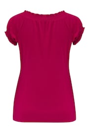 Pour Moi Pink Payton Contrast Stitch Cap Sleeve Stretch Jersey Top - Image 4 of 4