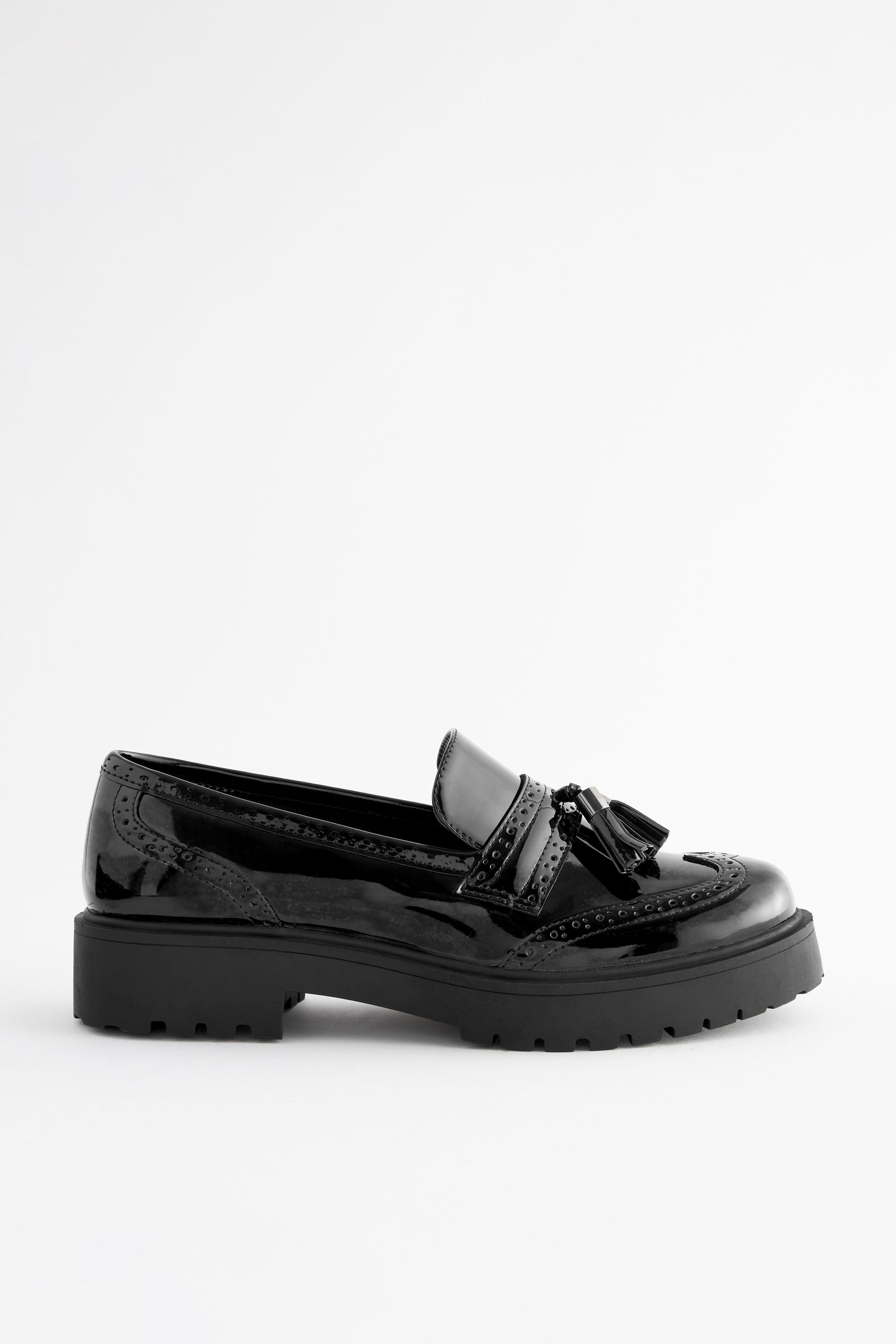 Buy Black Patent Forever Comfort Chunky Brogue Tassel Loafers from the Next UK online shop