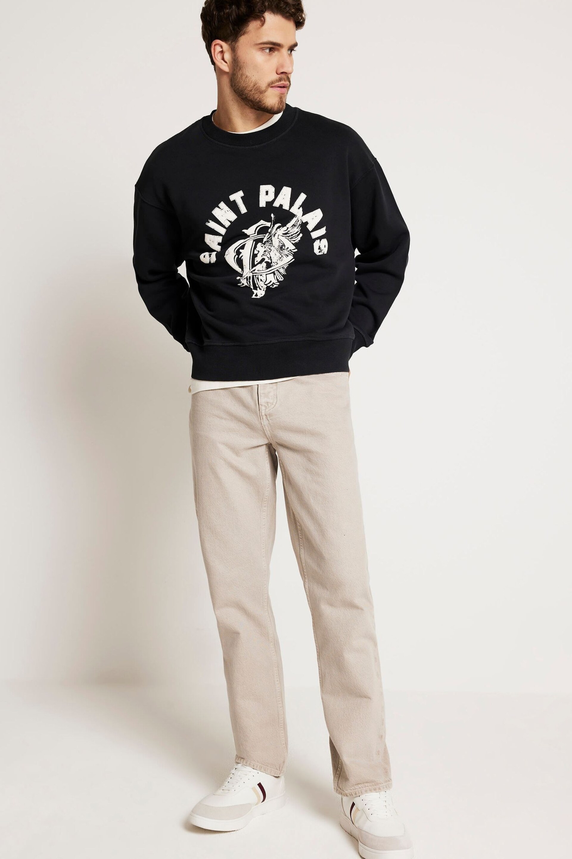 River Island Black Long Sleeve Saint Palais Crew Neck Top - Image 1 of 3