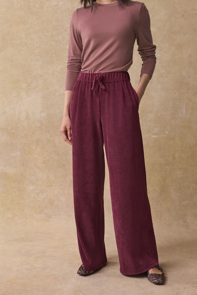 Burgundy Pull-On Wide Leg Cord Trousers - Image 2 of 5