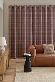 Grey/Purple Brushed Check Lined Eyelet Curtains - Image 2 of 5