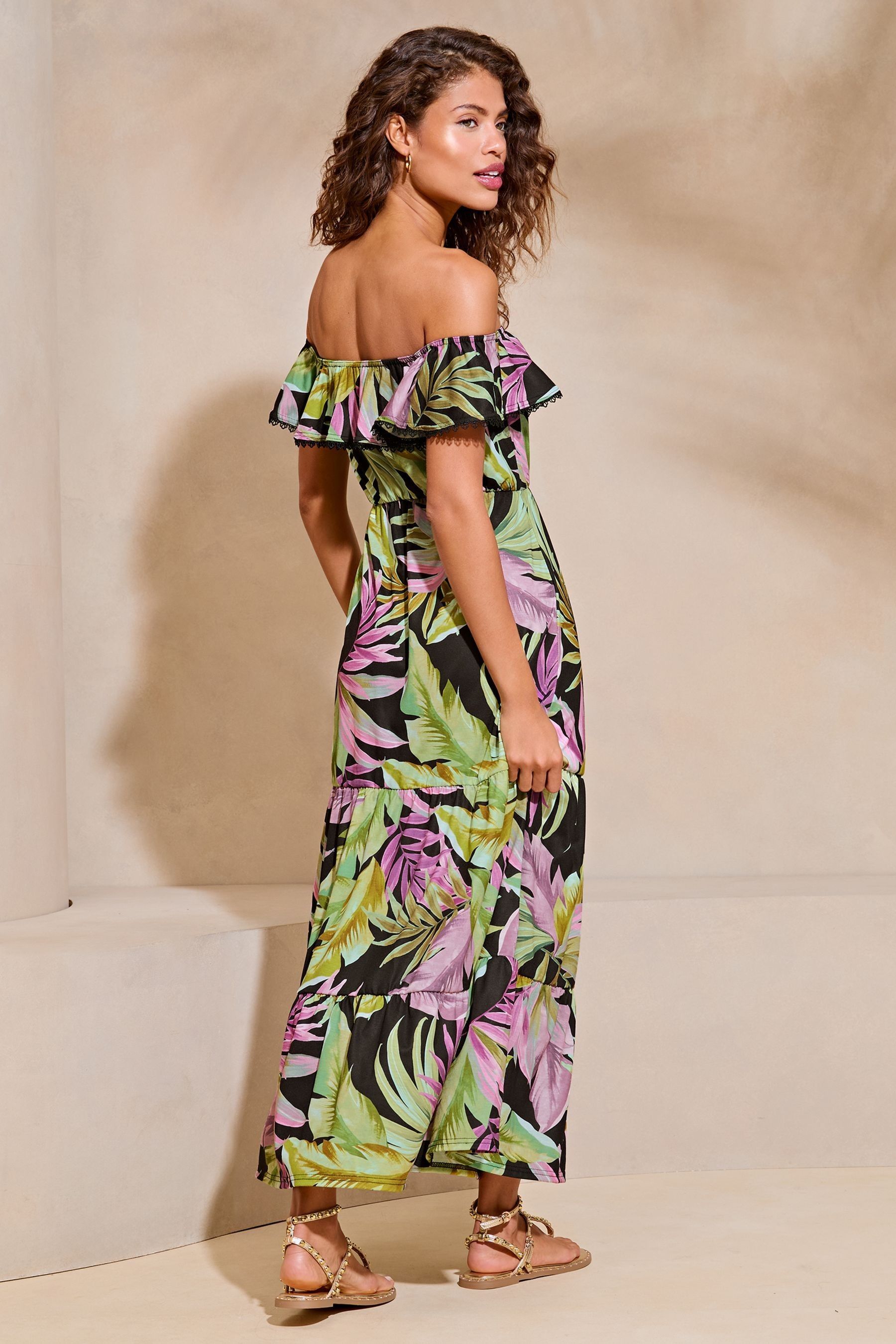 Lipsy floral ruffle bardot maxi dress store