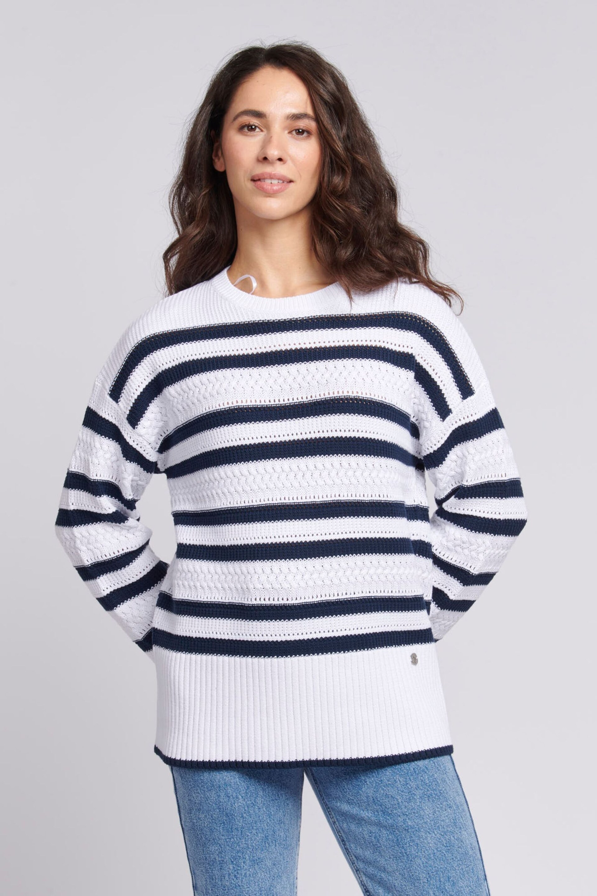 U.S. Polo Assn. Oversized Womens Blue Pointelle Knit Jumper - Image 1 of 8