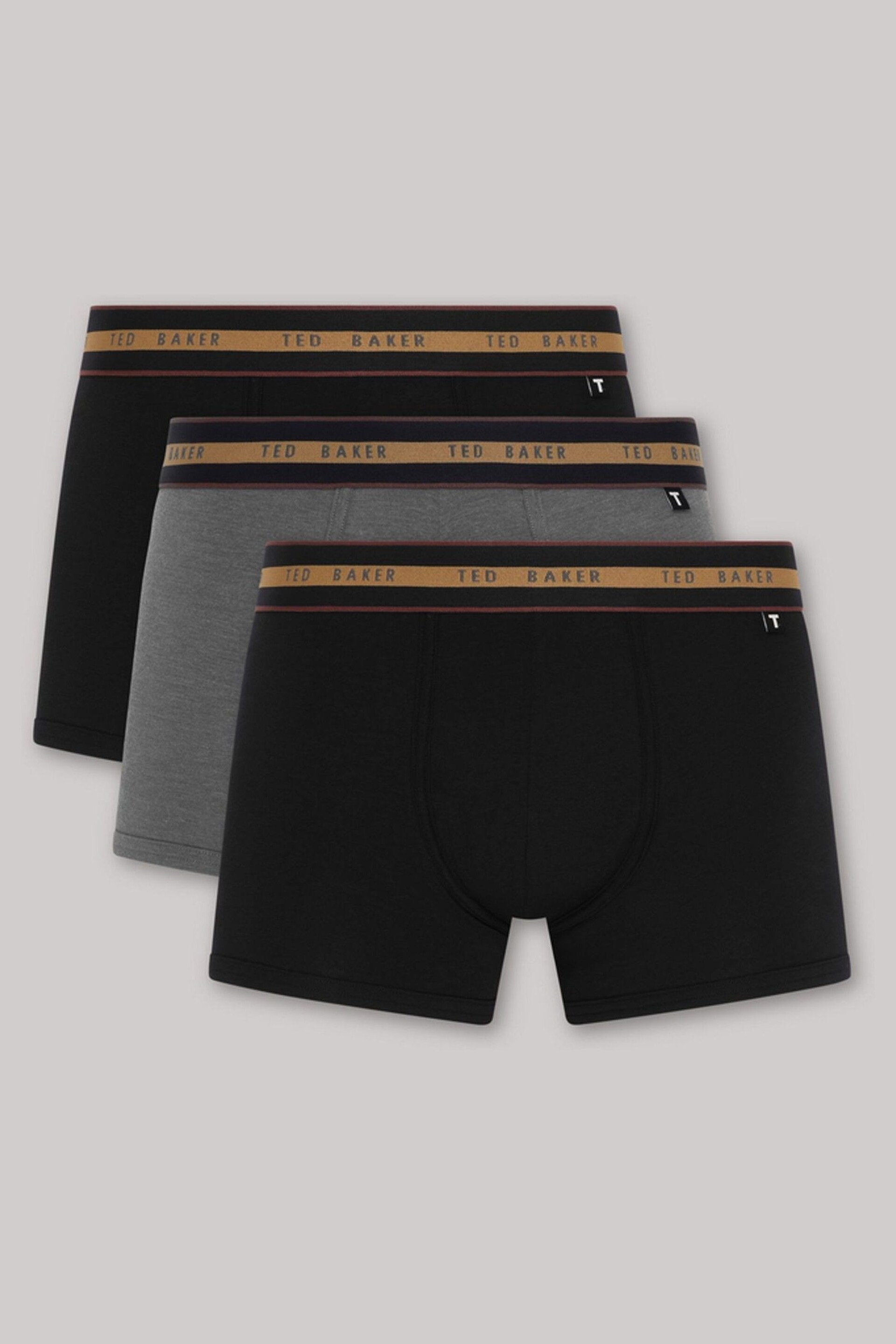 Ted Baker Black Cotton Trunks 3 Pack - Image 4 of 8