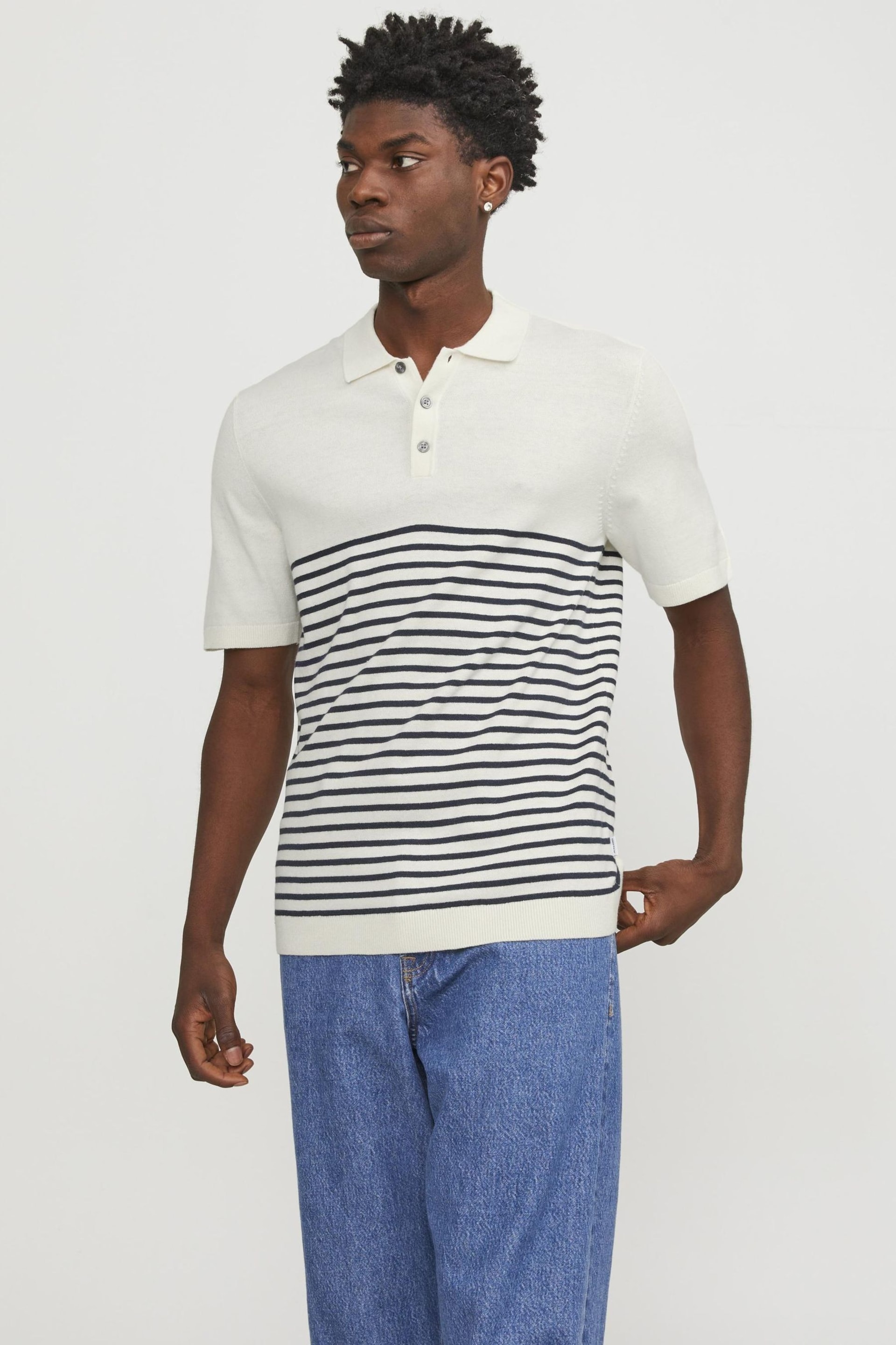 JACK & JONES White Knitted Polo Top - Image 1 of 6