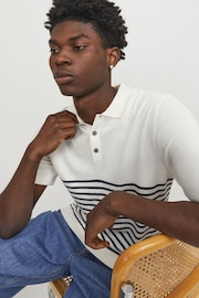 JACK & JONES White Knitted Polo Top - Image 3 of 6