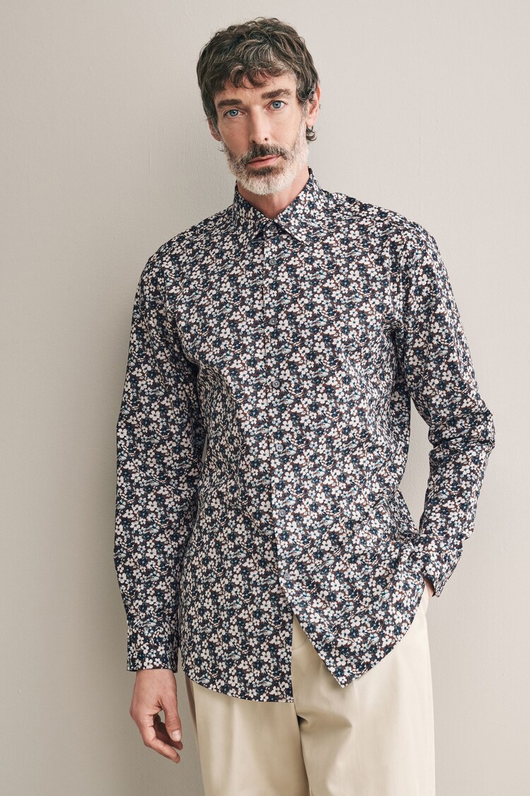 Men's Brown Floral Slim Fit Shirt