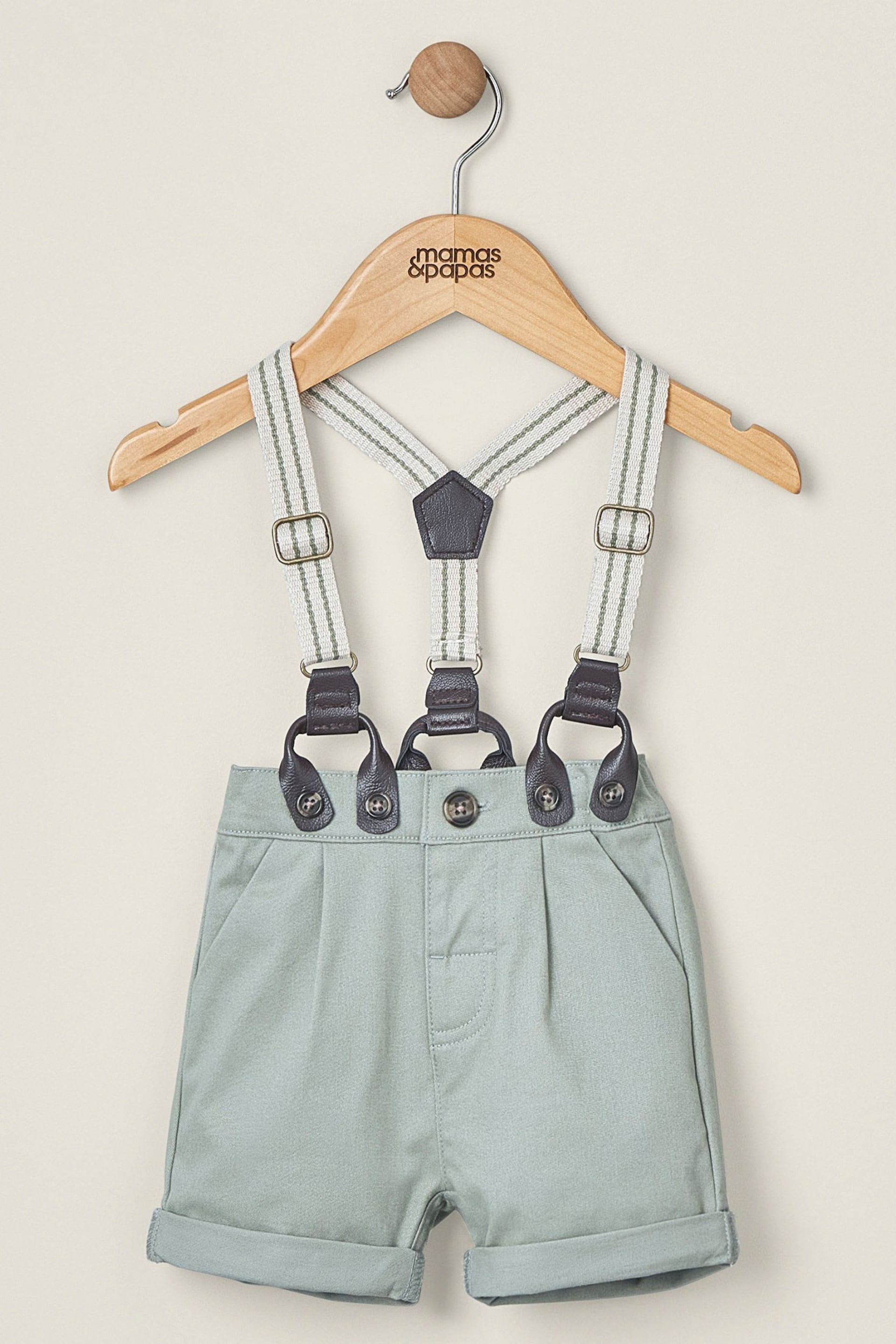 Mamas & Papas Green Chinos Shorts With Stripe Braces - Image 1 of 4