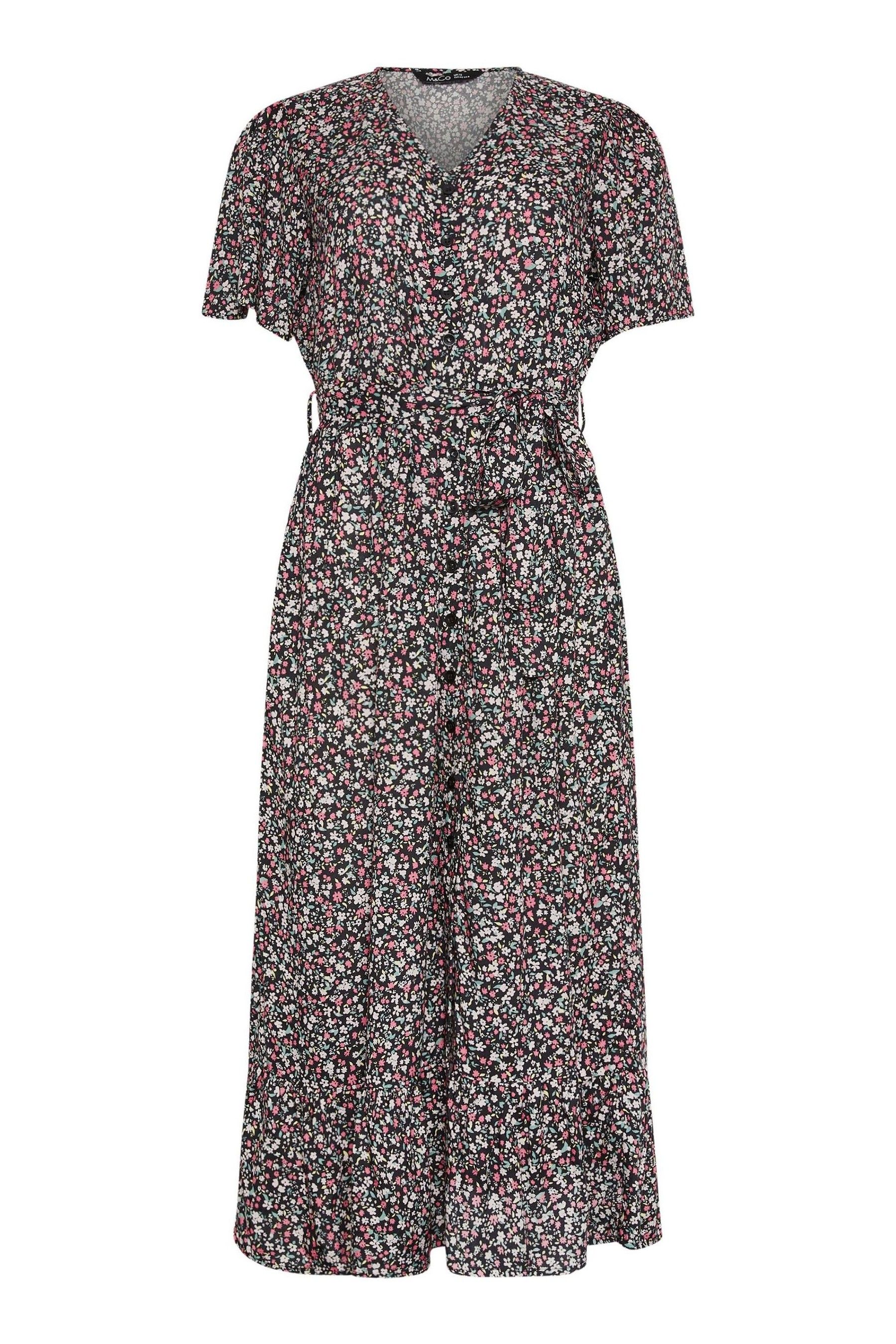 Buy M Co Black Floral Print Tie Waist Short Sleeve Maxi Dress from Next Oman