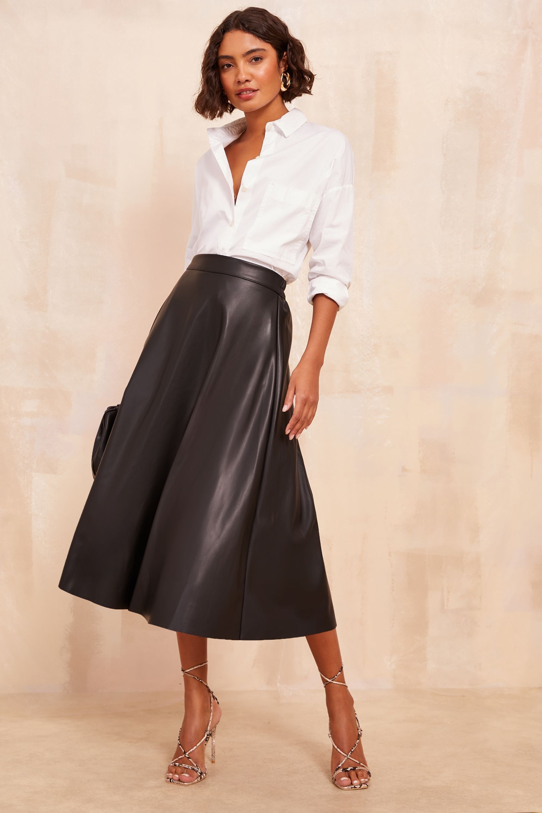 Buy Friends Like These Black Faux Leather Full Hem Midi Skirt from Next Luxembourg
