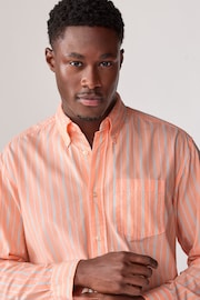 Orange Poplin 100% Cotton Stripe Long Sleeve Shirt - Image 4 of 8