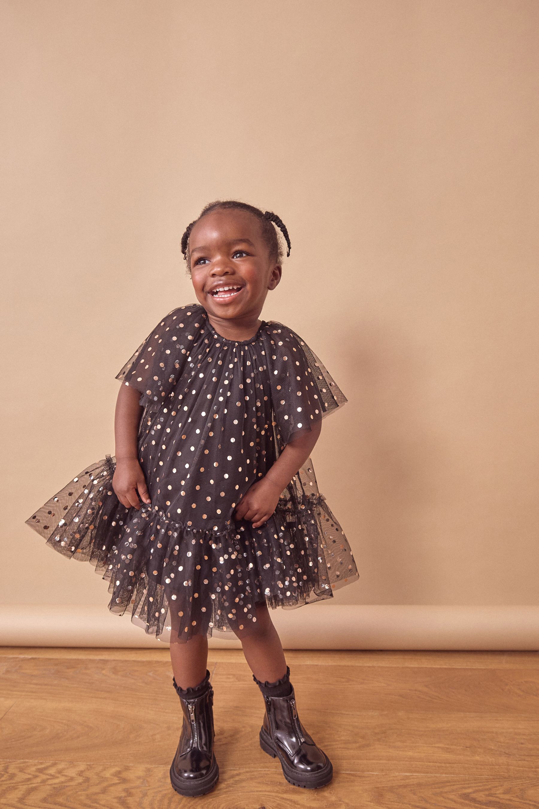 Buy Black Foil Spot Mesh Party Dress 3mths 10yrs from the Next UK online shop